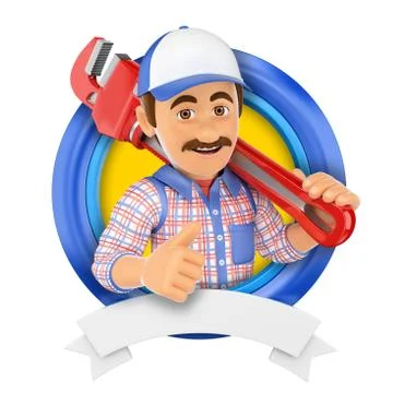 3D Logo. Plumber with pipe wrench Stock Illustration