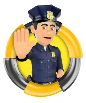 3D Logo. Policeman ordering to stop with hand Stock Illustration