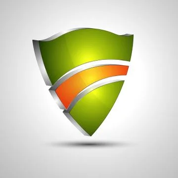 3d logo protection shield divided into colored sections.Concept design Stock Illustration