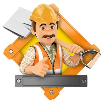 3D Logo. Worker with shovel Stock Illustration