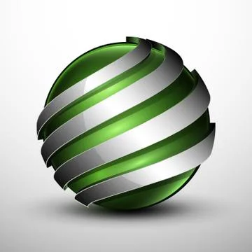 3d logo.Green sphere with a metal sections Stock Illustration