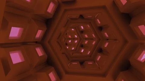 3D loop animation with hexagon shape tunnel or sci-fi corridor. Design Stock Illustration