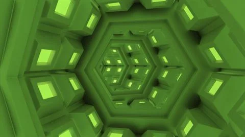 3D loop animation with hexagon shape tunnel or sci-fi corridor. Design Stock Illustration