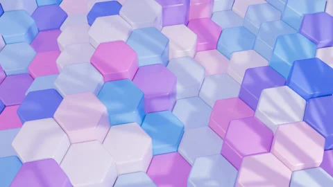 A 3d loop animation of a hexagonal pattern of blue, pink and white Stock Footage 276552725