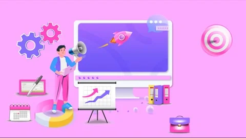 3D loop animation of people presenting and developing websites and applications. Stock Footage 304206280