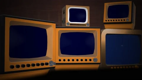 3d Loop Animation of televisions with no signal and blank green screen monitor, Video stock 183484014