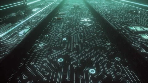 3D loop of a motherboard with microchips, transistors and semiconductors Stock Footage