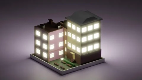 3D loop of multistory residential building at night. Isometric view Vídeos de archivo 245701503