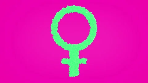 3d Looped animation of female (Venus) symbol. Small balls shapes wavy surface wi Stock Footage 125051353