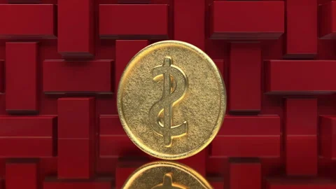 3d Looped animation of geometric background scene. Rolling of Golden dollar coin Stock Footage 131252609