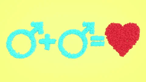 3d looped animation of sign of love between boy and boy. Small balls shapes wavy Stock Footage 125714341