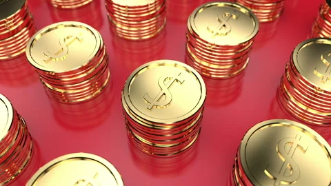 3d Looped animation of a stacks of dollar sign golden coins. Stock Footage 148370597