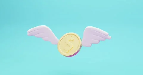 3d looped animation of a stylized dollar sign coin with wings Stock Footage 231994989