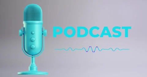 3d looped podcast animation, caption, microphone, audio track is being playe Stock Footage 201102764