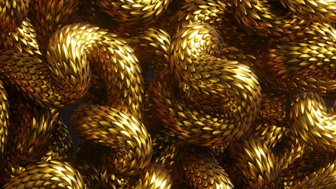 3d looping animation, abstract fantasy background with wavy tangled golden snake Stock Footage 157312944
