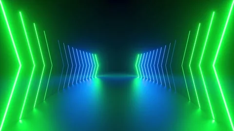 3d looping animation, abstract green blue neon background with glowing arrows Stock Footage 157822105