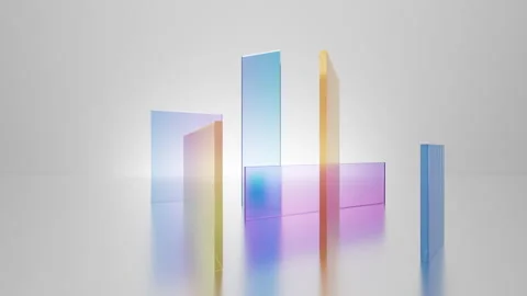 3d looping animation. Colorful translucent geometric glass blocks spin Stock Footage 241406983