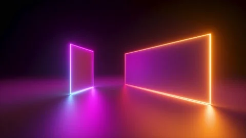 3d looping animation, rotating square frames, looped abstract neon geometric Stock Footage 169112381