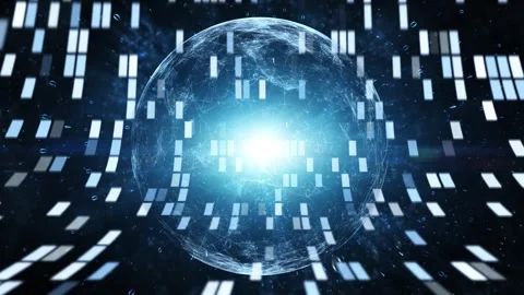 3d looping digital 3d sphere with artistic data network animation Stock Footage 340236169