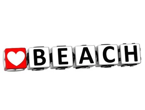 3d love beach button click here block text Stock Illustration
