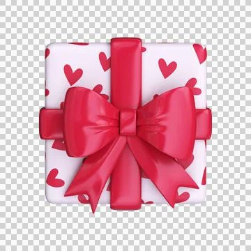 3D love gift. Gift box with hearts and pink bow, top view Stock Illustration