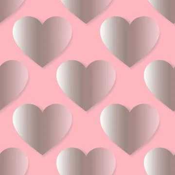 3d Love hearts seamless pattern. Vector rose pink background. Ornamental eleg Illustrazione stock
