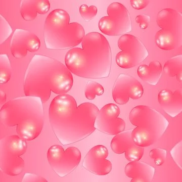 3d Love hearts seamless pattern. Vector rose pink background. Ornamental repe Stock Illustration