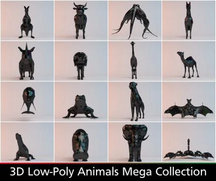 3d low poly animals collections with different kinds such as lion a horse a c Stock Illustration