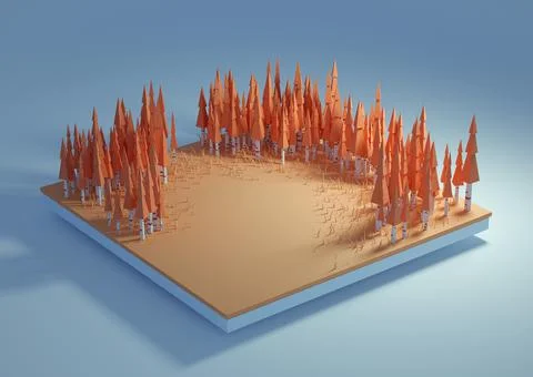 3D Low poly Autumn forest. isometric minimalist concept. 3D Rendering Stock Illustration