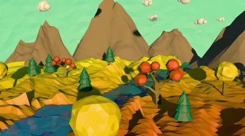 3d low poly autumn landscape Stock Footage 68910337
