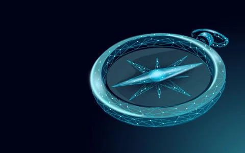 3D low poly compass. Business strategy problem solution concept. Journey travel Stock Illustration