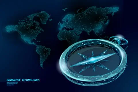 3D low poly compass. Business global international strategy concept. Journey 스톡 일러스트