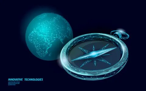 3D low poly compass. Business global international strategy concept. Journey 스톡 일러스트