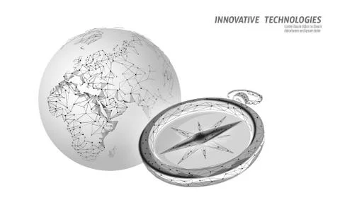 3D low poly compass. Business global international strategy concept. Journey Stock Illustration