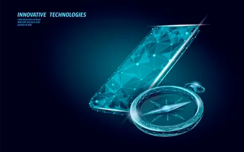 3D low poly compass. Business global international strategy concept. Journey Stock Illustration