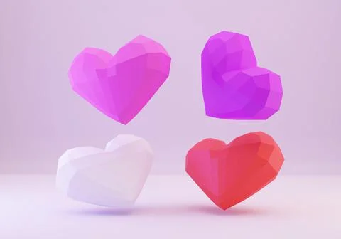 3d low poly hearts, paper love, papercrafts, 3d render Stock Illustration