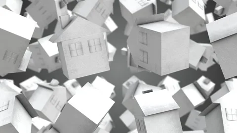 3D Low Poly Houses Falling Animation. 3D House. 4K Stock Footage 277589450