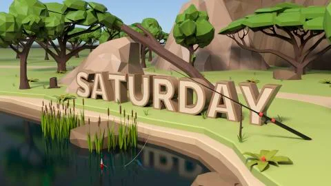 3D Low poly land scene with popup trees and rocks. Saturday Stock Illustration