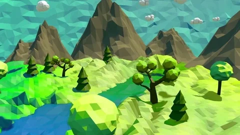 3d low poly landscape Stock Footage 69119380