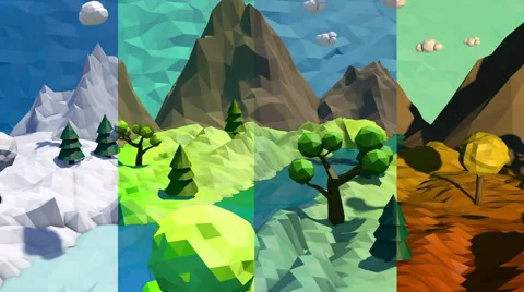 3d low poly landscape. Seasons change Stock Footage 68910435