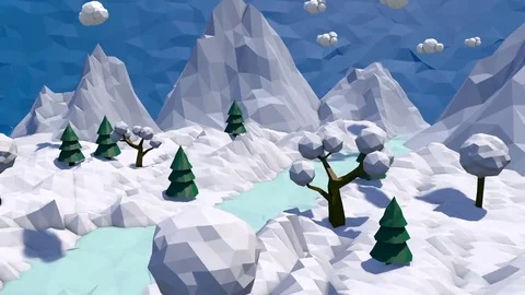 3d low poly landscape. Seasons change Stock Footage 69118996