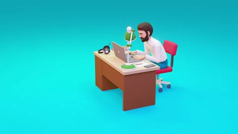3d low poly Man Working with laptop at table Stock Footage 163239659