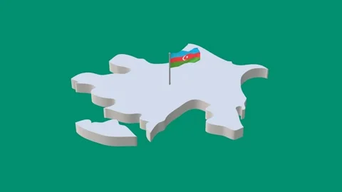 3D Low Poly Map of Azerbaijan with Flag on Green Background Stock Footage 279338579