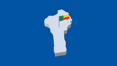 3D Low Poly Map of Benin with Flag on Blue Background Video stock 279338632