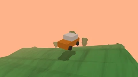 3D Low Poly Orange Car Driving Over Green Rolling Hills Animation Stock Footage 333495989