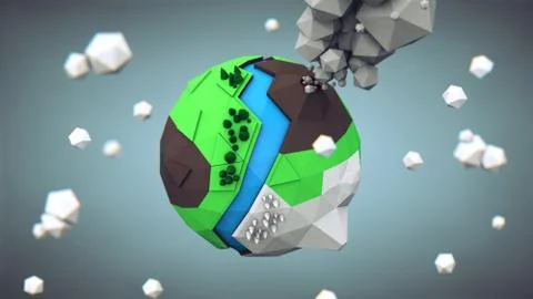 3D Low Poly Planet, rendering illustration. Stock Illustration