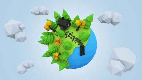 3D Low Poly Planet, rendering illustration Stock Illustration