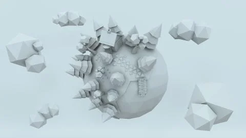 3D Low Poly Planet, rendering illustration, amazing white render Stock Illustration