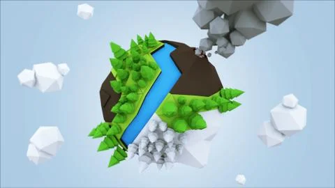 3D Low Poly Planet, rendering illustration Stock-Illustration