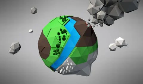 3D Low Poly Planet, vector illustration Stock Illustration